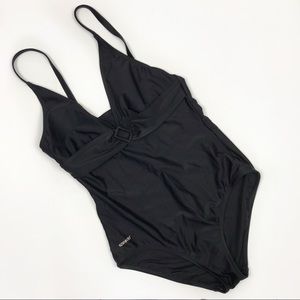 Speedo Black One Piece Modest VCut Swimsuit Size12